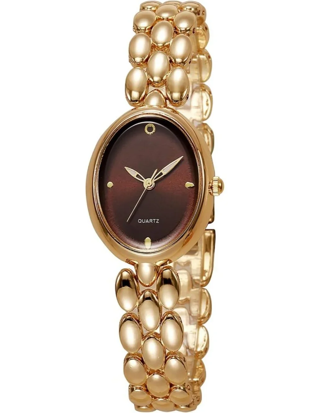 Women’s Gold Brown Lightweight Oval Dial Quartz Analog Elegant Dress Wrist Watch